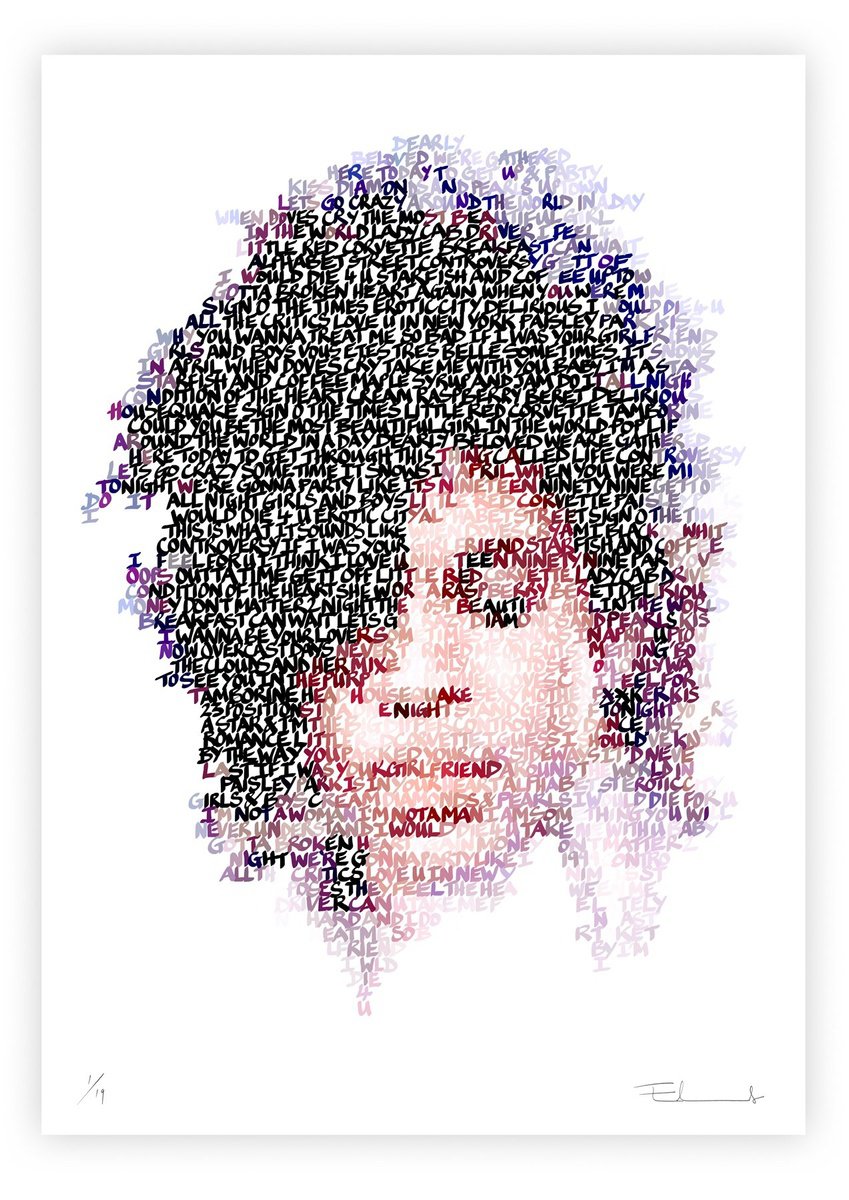 Typographic Portrait Giclee Print By Mike Edwards, 17 X 23", Prince A2, Original Artwork