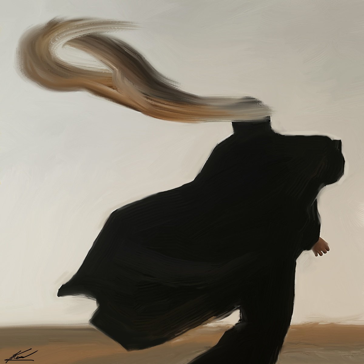 Expressive Portrait Acrylic Painting By Anzhelika Klimina, 24 X 24, Lonely Figure N9, Original Artwork