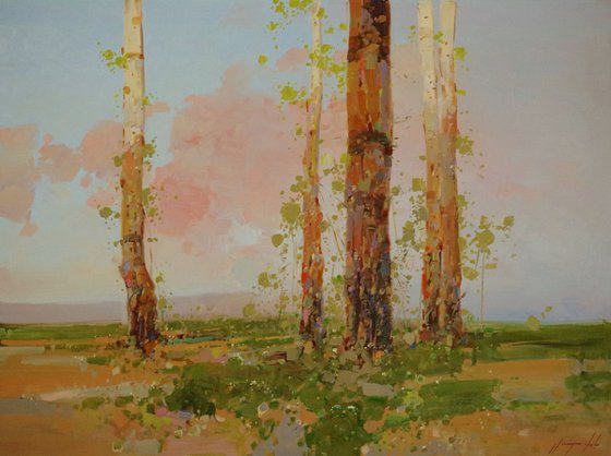 Birches Trees, Landscape Original oil painting, One of a kind Signed with Certificate of Authenticity