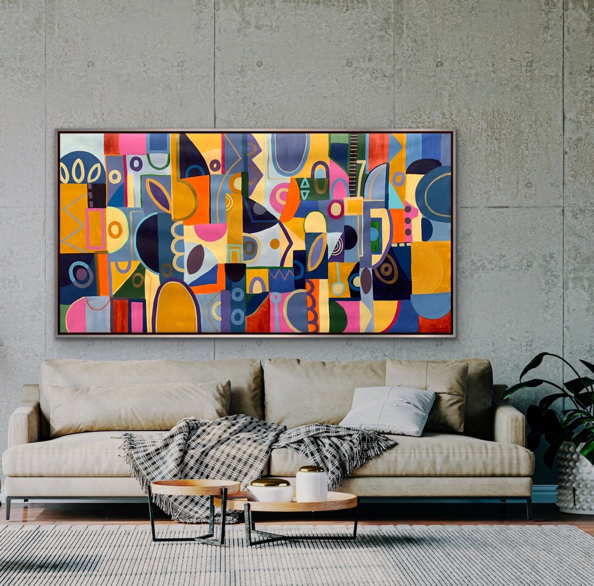 Organic Abstract Acrylic Painting By Rashna Hackett, 72 X 37", Language Through Colour, Original Artwork
