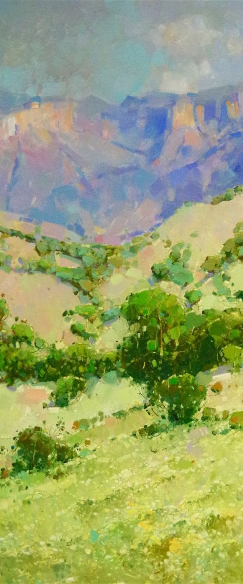 Summer field, Landscape Original oil painting, One of a kind Signed with Certificate of Authenticity by Vahe Yeremyan