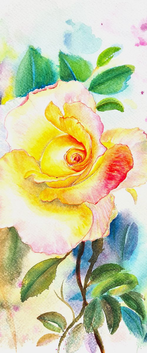 Yellow rose with leaves by Neha Soni