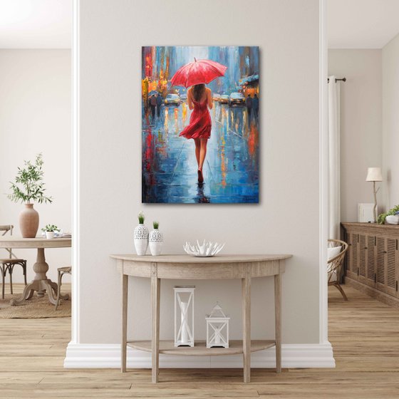Red Umbrella in the Rain