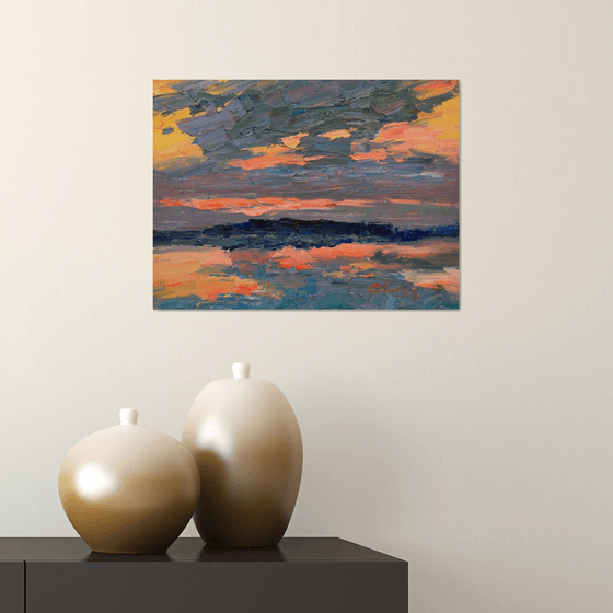 Sunset art, Landscape painting, Riverscape, Oil Painting Original, Nature, One of a kind, Wall art home decor, Impressionist art