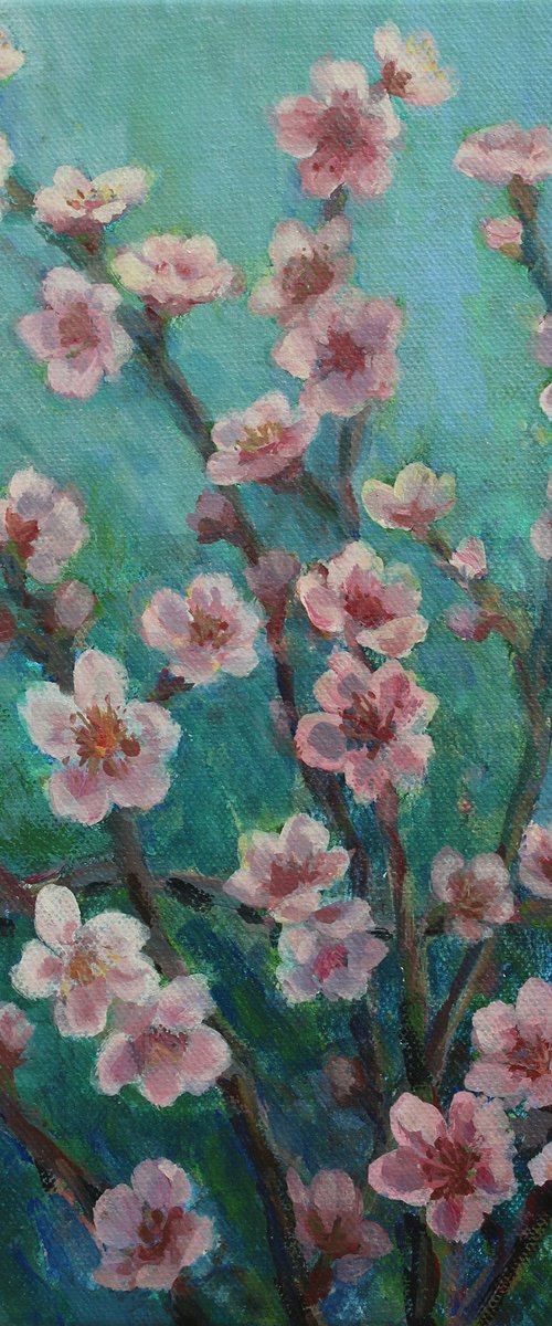 Peach Blossoms / Cvetovi breskve, 2020, acrylic on canvas, 30 x 25 cm by Alenka Koderman