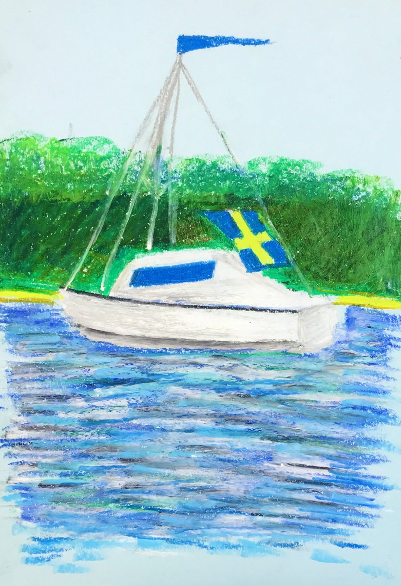 Impressionistic Landscape Pastel Drawing By Anastasia Terskih, 8 X 12, Yacht, Original Artwork