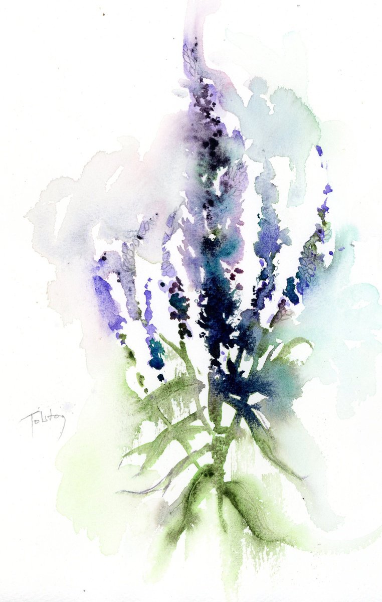 Impressionistic Botanical Watercolour By Alex Tolstoy, 8 X 12, Veronica Sativa -- Bouquet, Original Artwork