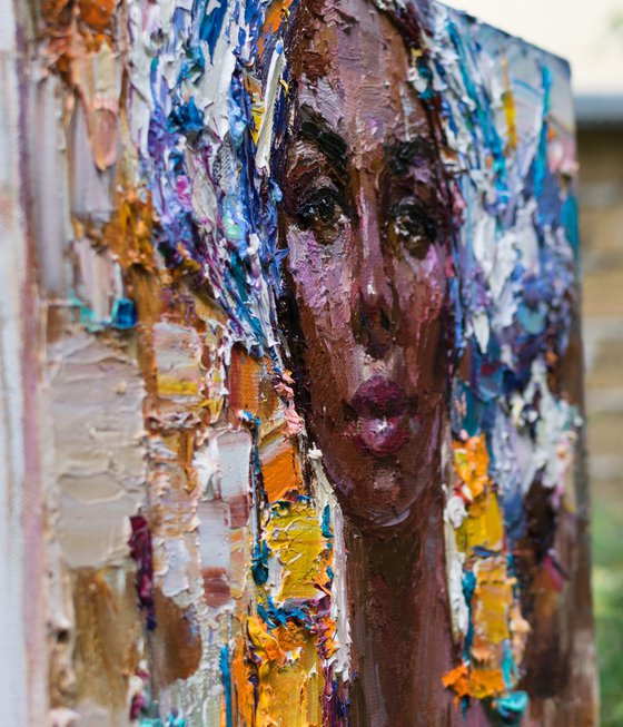 African woman- portrait painting impasto style