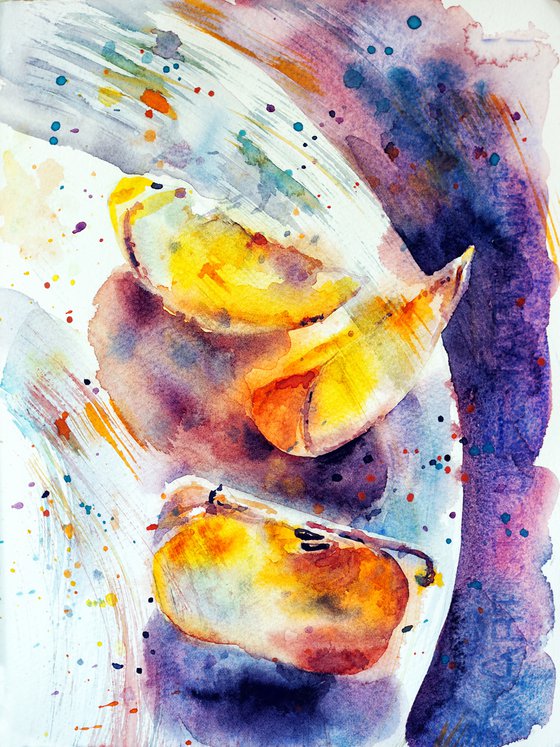 Sunny still life - expressive original watercolor