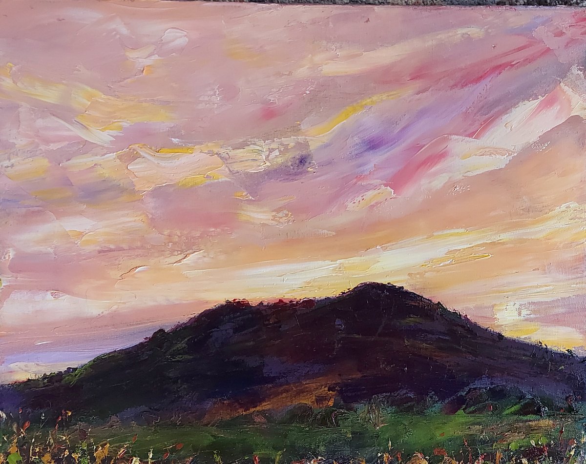 Impressionistic Landscape Oil Painting By Niki Purcell, 24 X 20", Tara Hill Sunset, Wexford Ireland, Original Artwork