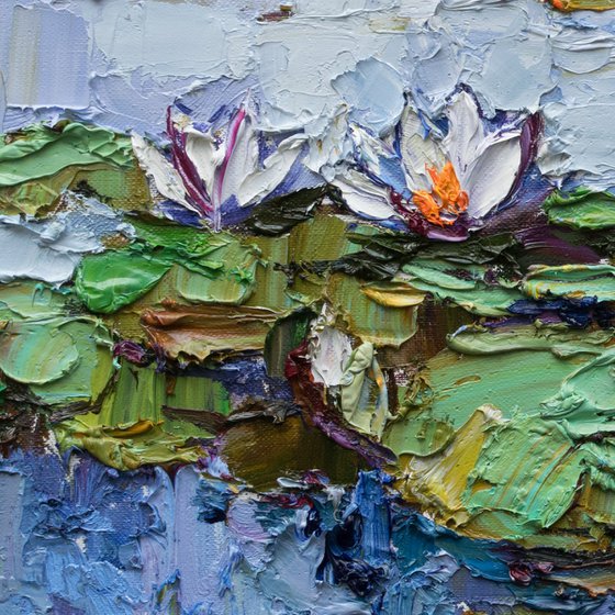 RESERVED Water Lilies - Original  impasto Oil painting