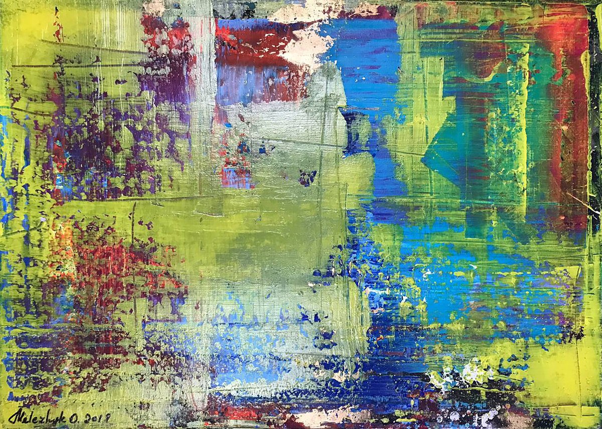 Impressionistic Abstract Acrylic Painting By Olga Melezhik, 28 X 20", Tender Summer, Original Artwork