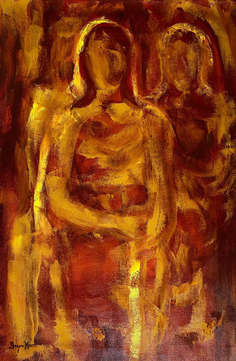 Organic Portrait Oil Painting By Deepa Kern, 22 X 31, Walkers, Original Artwork