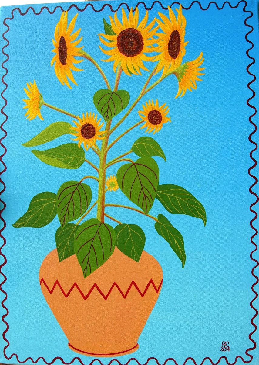 Sunflower in Pot Oil painting by Ruth Cowell Artfinder