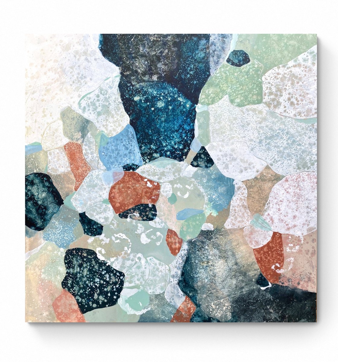 Abstract Acrylic Painting By Cristina Dalla Valentina, 35 X 35, Seaside Morning 3, Original Artwork