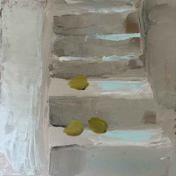 Mediterranean Seascape with lemons and palm