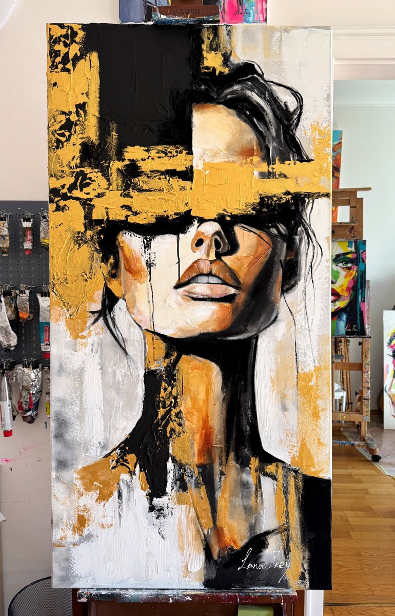 Expressive Portrait Acrylic Painting By Lana Frey, 28 X 55", Beyond The Gaze, Original Artwork