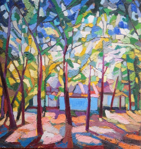 Summer light on the forest path / 30 x 29 cm