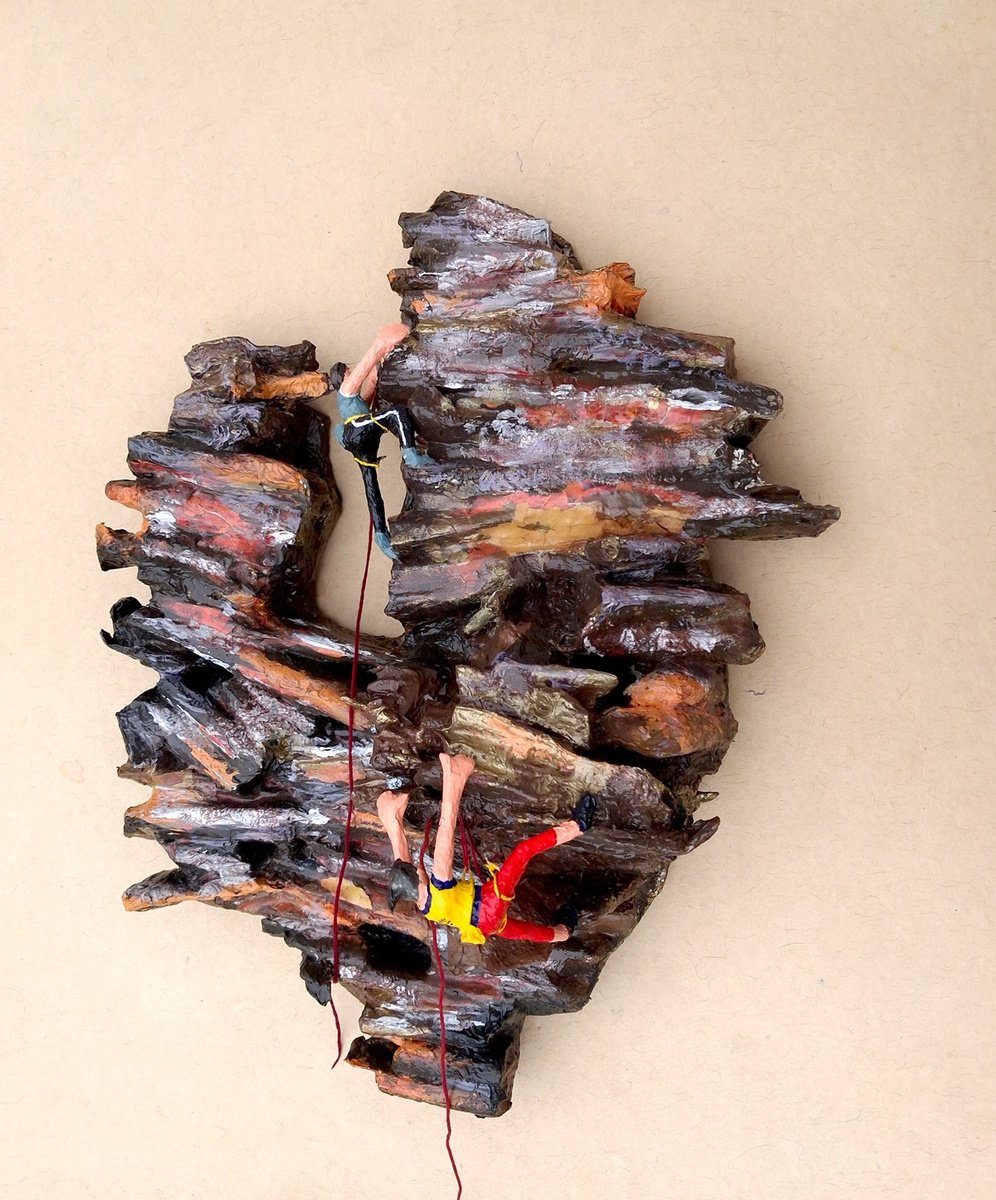 Impressionistic Abstract Sculpture By Shweta Mahajan, 11 X 14", Rock Climbing, Original Artwork