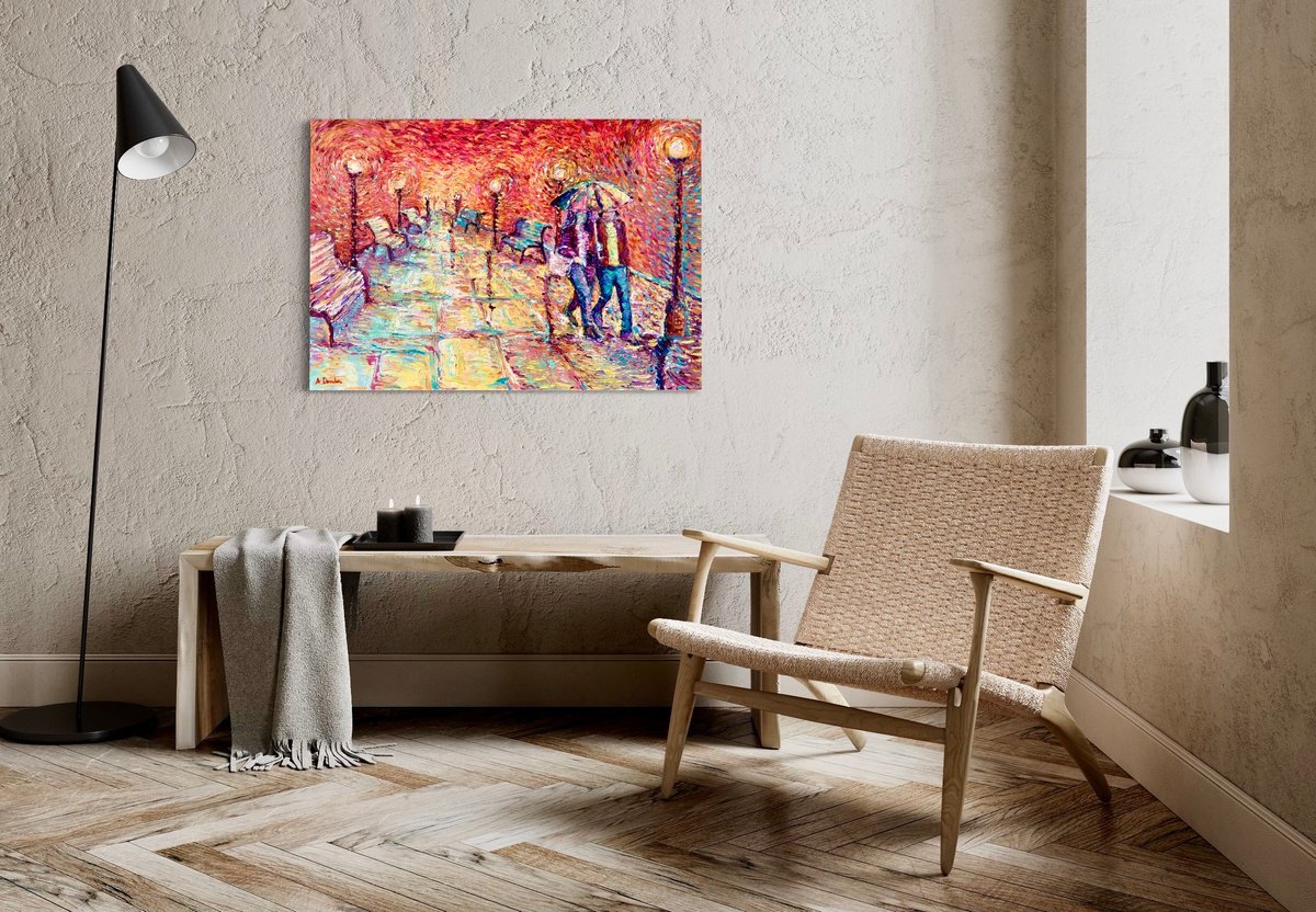 Adriana Dziuba | Original Acrylic Painting | Walking In Autumn Rain | 100 X 70Cm | Artwork For Sale On Artfinder