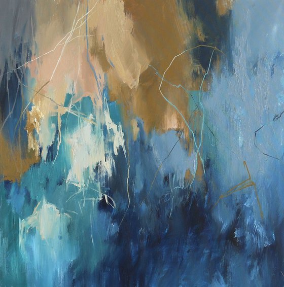 "Consonance 2" Abstract navy teal beige art
