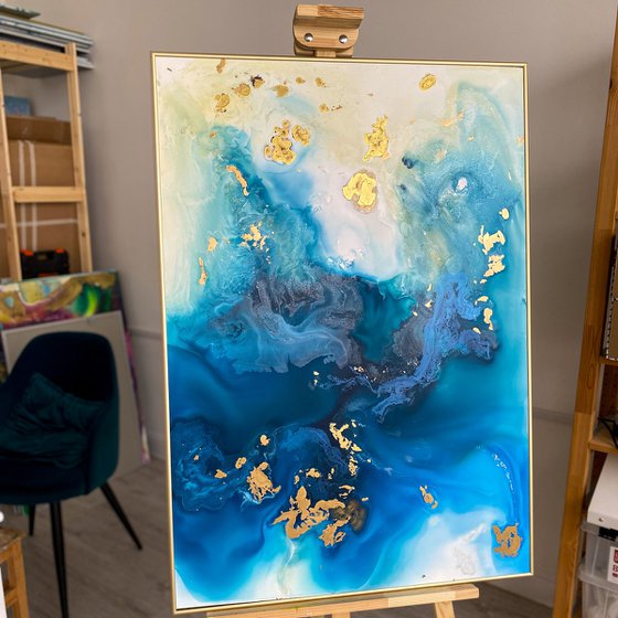Abstract Ocean Gold 70x100