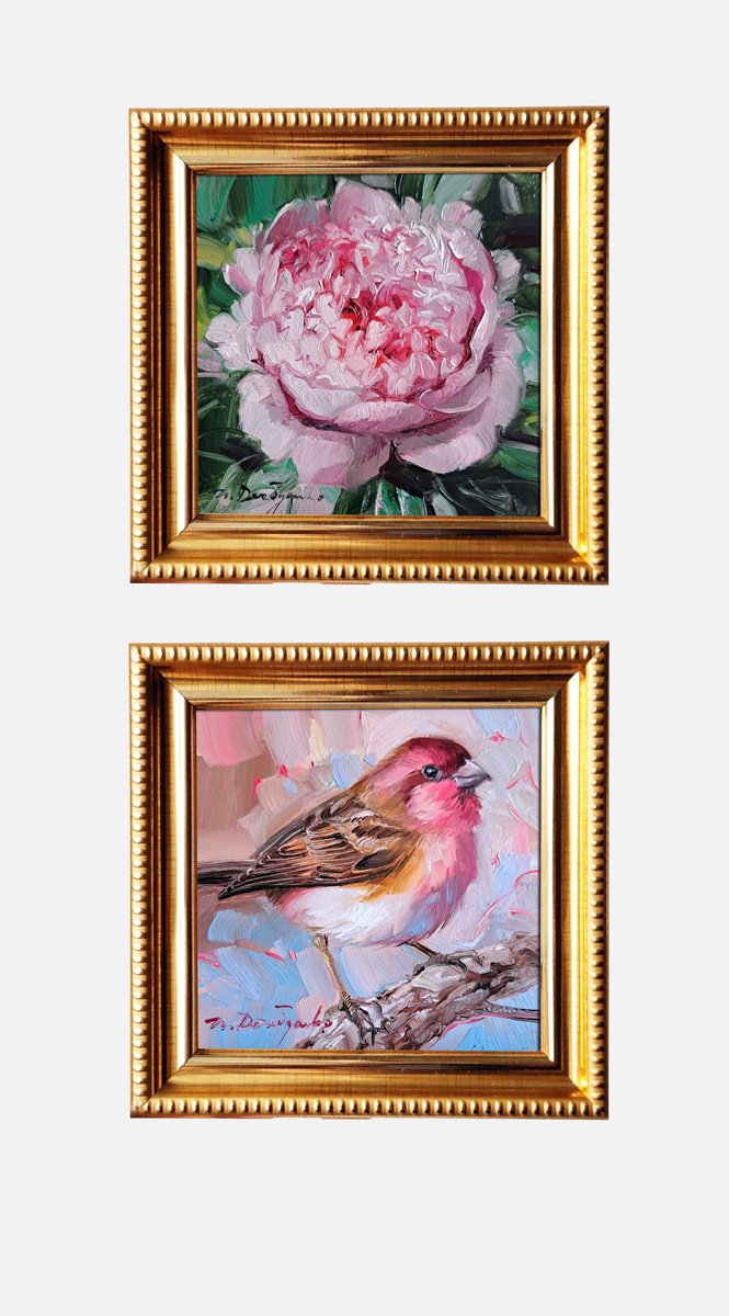 Finch Peony By Nataly Derevyanko, 5 X 5, Artwork For Sale On Artfinder