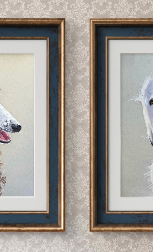Twin Dog Portraits Pastel by Yuliia Sharapova