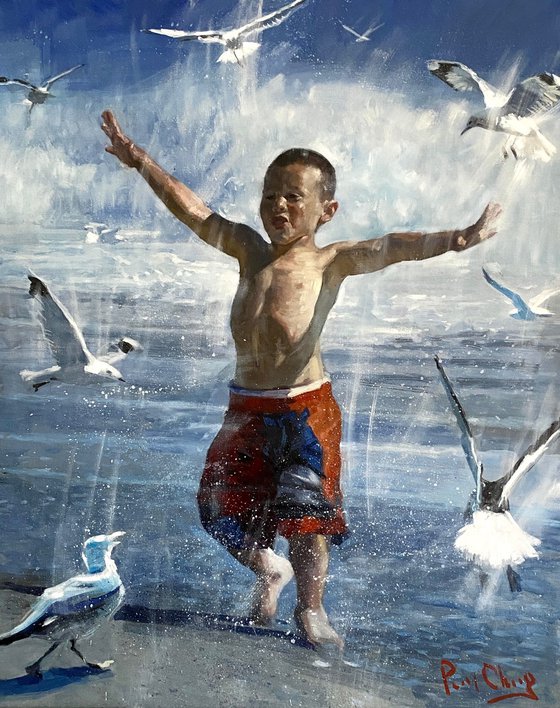 Beach Boy with Seagulls