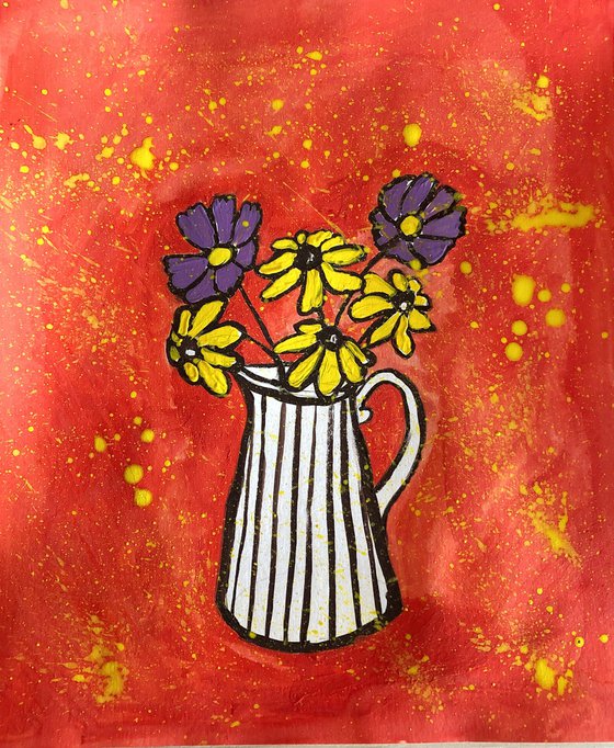 Flowers in vase on Red