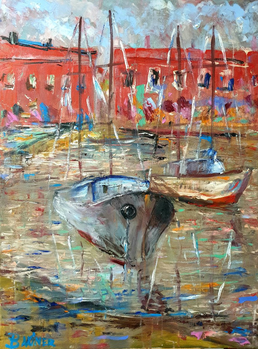 Impressionistic Landscape Oil Painting By Leo Baxiner, 24 X 31", The Jovial Bay, Original Artwork