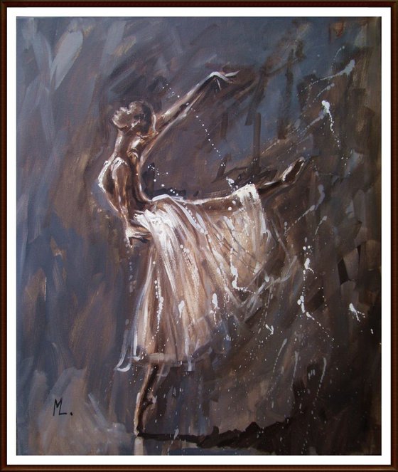 " MAGIC OF BALLET "- ballerina brown lihgt  ORIGINAL OIL PAINTING, GIFT, CHRISTMAS