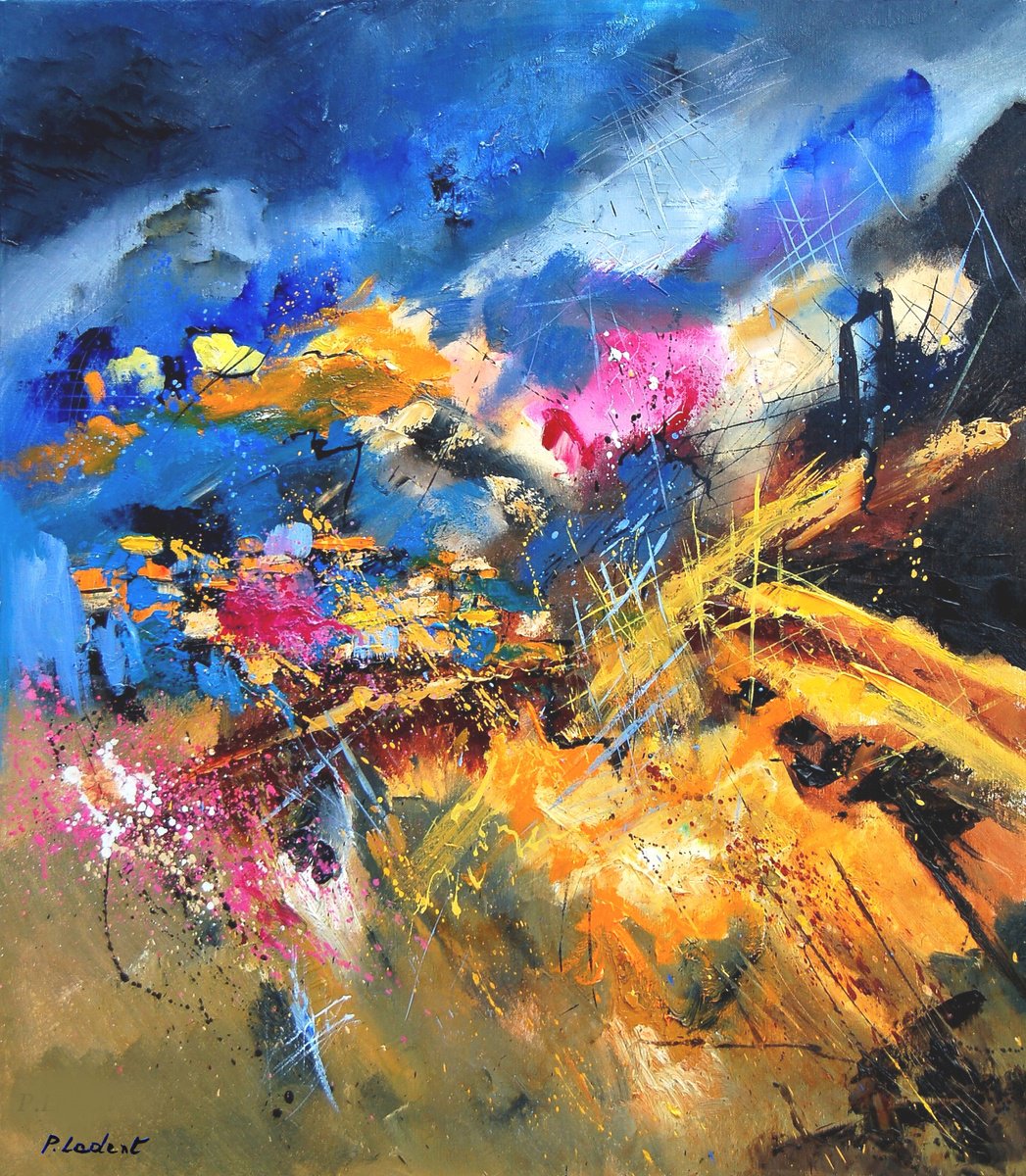 Abstract Oil Painting By Pol Henry Ledent, 28 X 31", The Collision Of Skies, Original Artwork