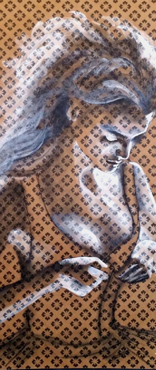 "Lana"Original gouache  painting on  kraft design paper 30.5x30.5 cm. by Elena Kraft