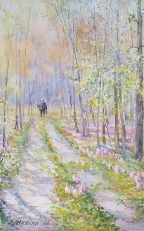 Forest at spring time / ORIGINAL watercolor ~22x15in (55x36,5cm) by Olha Malko