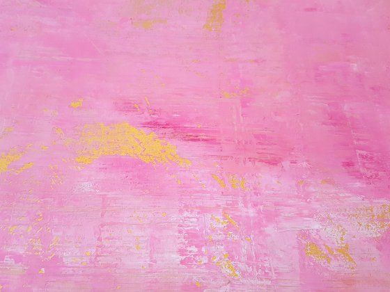 Bumping into old love - large pink and gold abstract
