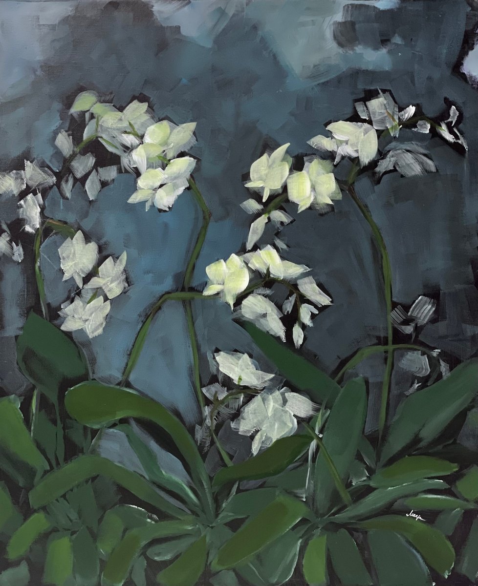 Impressionistic Botanical Acrylic Painting By Maija Nochevnaya, 24 X 29", November In Finland, Original Artwork