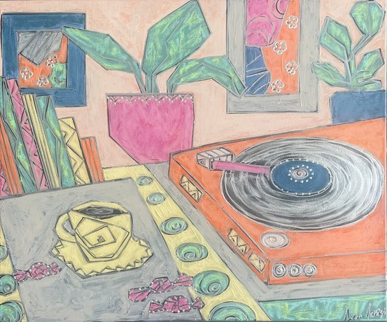 Vinyl Record Player Still Life