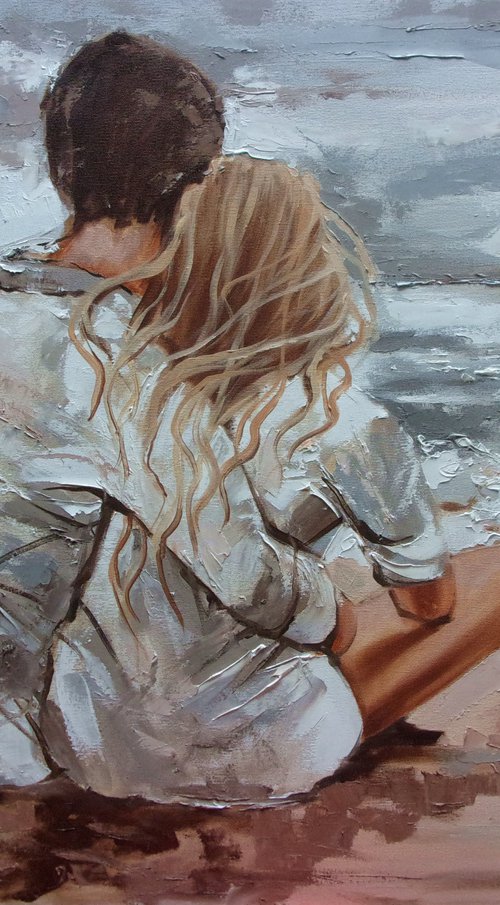 " OUR EVENING ... " for I. SUN SKY SEA SAND liGHt  ORIGINAL OIL PAINTING, GIFT, PALETTE KNIFE by Monika Luniak