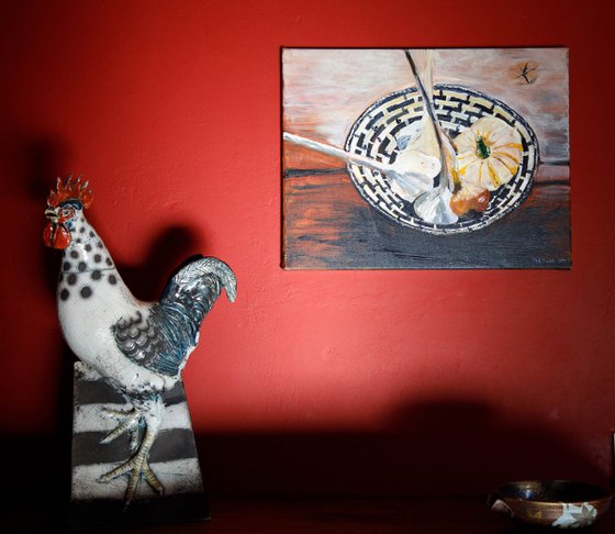 Still life: squash, shallot and elephant garlic