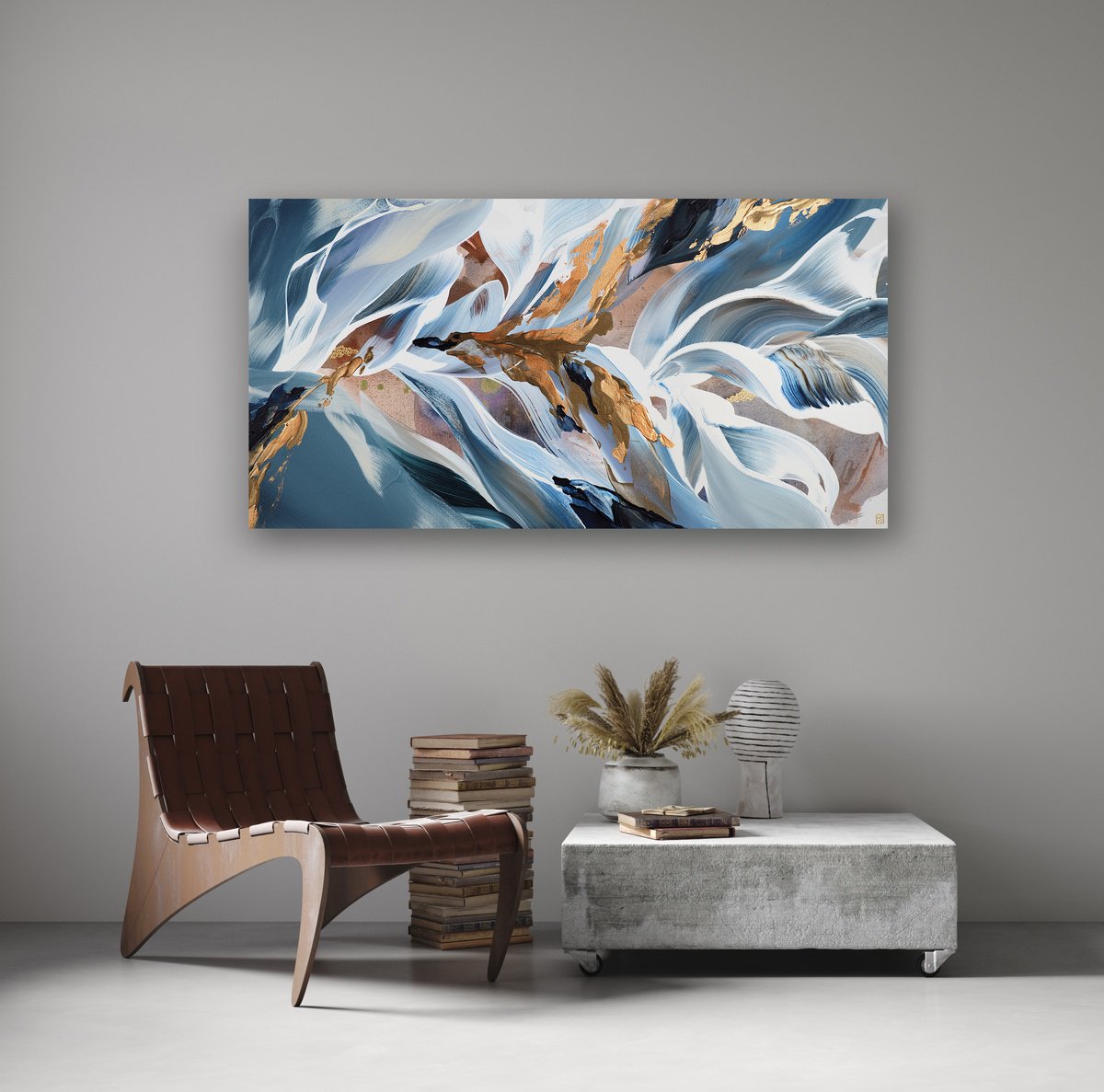 Abstract Acrylic Painting By Novi Lim, 48 X 24", Synchronicity, Original Artwork