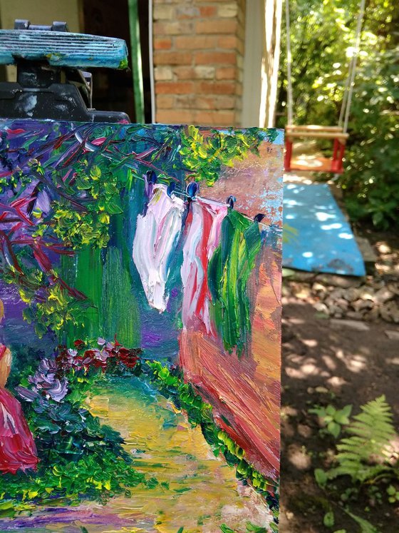 Girl picking flowers in the garden