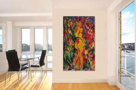 BATHERS - Impressionism nude art , XL large wall sized, original painting, Three Graces theme, lovers beautiful female nude, Christmas gift, bedroom decor 170x100
