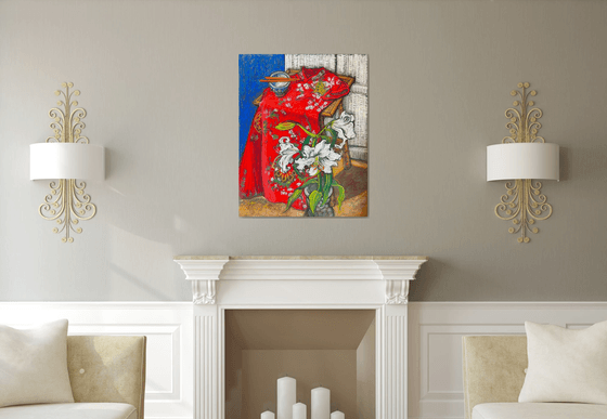 WHITE LILIES AND RED KIMONO