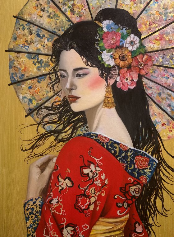 Geisha in a red kimono