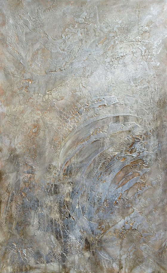 HOPES AND DREAMS II. Large Vertical Abstract Beige Gold Textured Painting. Modern Art Neutral Colors, Abstraction Landscape Contemporary Artwork for Living Room or Bedroom