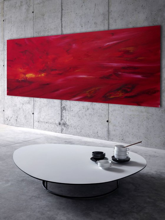 Languido fuoco, 100x40 cm, Original abstract painting, oil on canvas