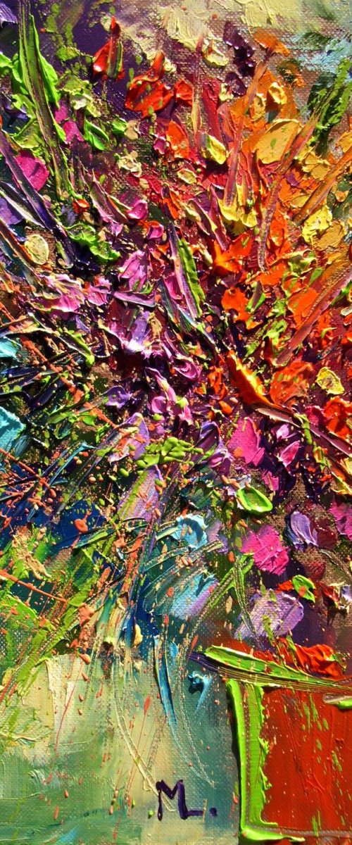 FOR ALL :) " SPRING FLOWERS "  ABSTRACT original OIL painting St. Patrick's Day CITY palette knife GIFT MODERN URBAN ART OFFICE ART DECOR HOME DECOR GIFT IDEA by Monika Luniak
