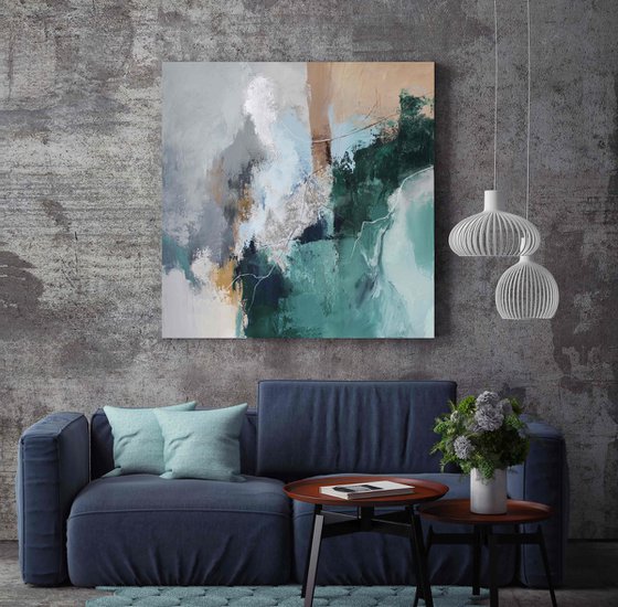 "Coast" Abstract green gray brown art