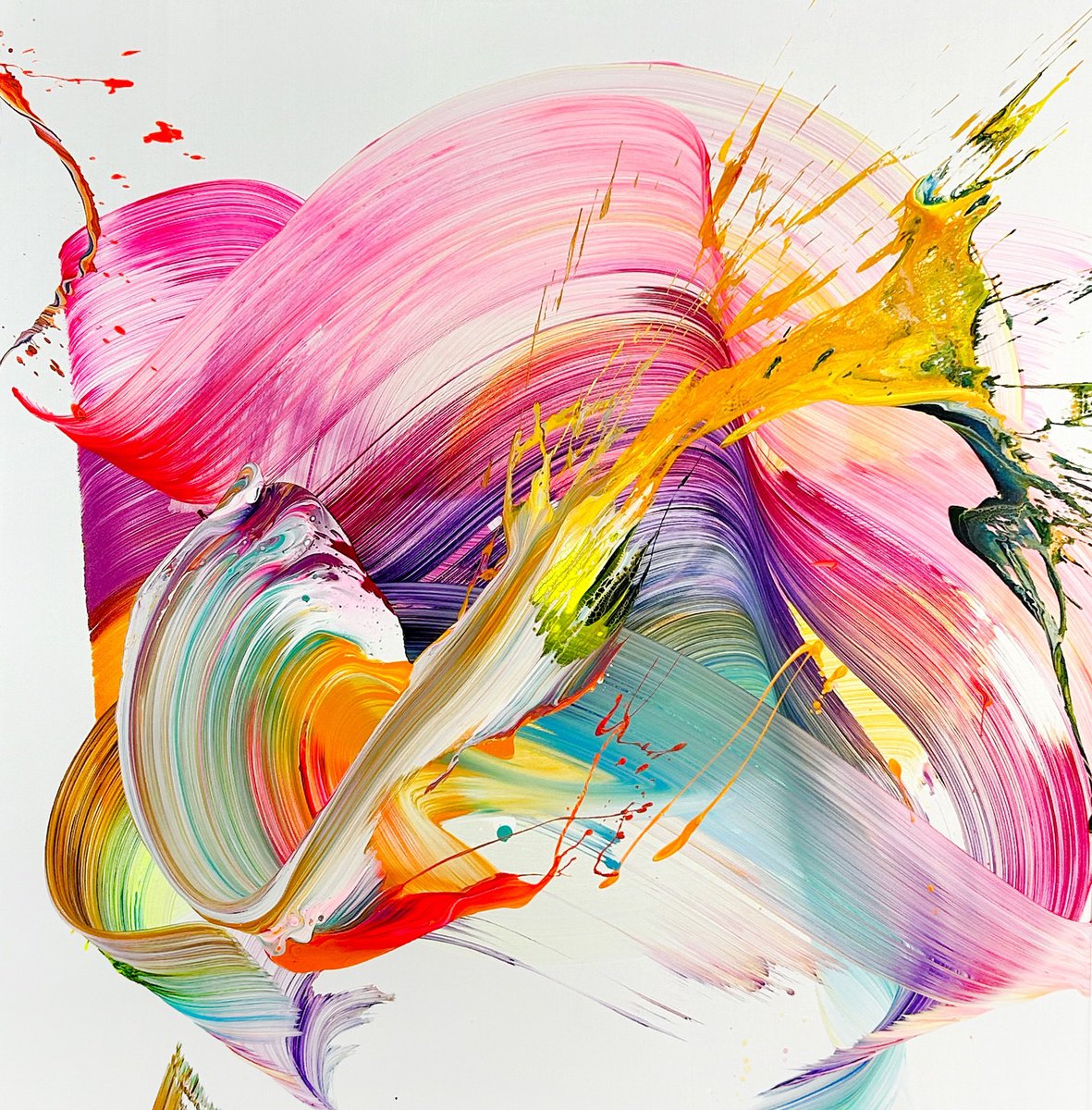 Organic Abstract Acrylic Painting By Nikolaos Schizas, 47 X 47", Spectrum In Motion, Original Artwork